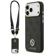 Etui i futerały do telefonów - Etui Guess 4G Srtass Logo & Big Strap Metal Buttons MagSafe do iPhone 17 Pro Max czarny - miniaturka - grafika 1