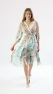 Sukienki - Delikatna sukienka midi w marmurek Sofia Beżowo-turkusowa 36 - miniaturka - grafika 1