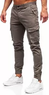 Spodnie męskie - Brązowe spodnie materiałowe joggery bojówki męskie Denley 77322 - miniaturka - grafika 1