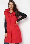 Kamizelki damskie - Czerwona Długa Kamizelka Pikowana z Kapturem Elellaan - miniaturka - grafika 1