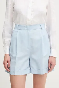 Tommy Hilfiger szorty z domieszką lnu damskie kolor niebieski gładkie high waist WW0WW44767 - Spodnie sportowe damskie - miniaturka - grafika 1