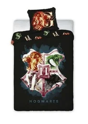 Faro Pościel bawełniana 140x200 Harry Potter 002 Herb czarna młodzieżowa poszewka 70x90 - Pościel dla dzieci - miniaturka - grafika 1