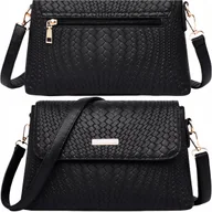 Torebki damskie - Torebka damska czarna listonoszka skórzana na ramię kuferek kopertówka - miniaturka - grafika 1