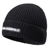 Czapki damskie - Damska Czapka zimowa KARL LAGERFELD ESSENTIAL KNIT BEANIE 216W3418-999 – Czarny - miniaturka - grafika 1