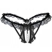 Majtki damskie - Stringi damskie koronkowe czarne z perełkami - miniaturka - grafika 1