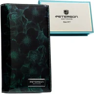 Portfele - Duży elegancki lakierowany portfel damski ze skóry naturalnej i ekologicznej kwiatowy wzór PETERSON portfel na magnes i suwak rozbudowany na karty p.. - miniaturka - grafika 1