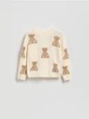 Spodnie i spodenki dla dziewczynek - Reserved - Sweter z misiem - złamana biel - miniaturka - grafika 1