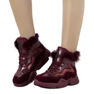 Trampki damskie - Ocieplane bordowe trampki LS-2062 czerwone - Inna marka - miniaturka - grafika 1