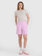 Spodenki damskie - 4F Spodenki dresowe ze strukturalnej dzianiny damskie - różowe L - miniaturka - grafika 1