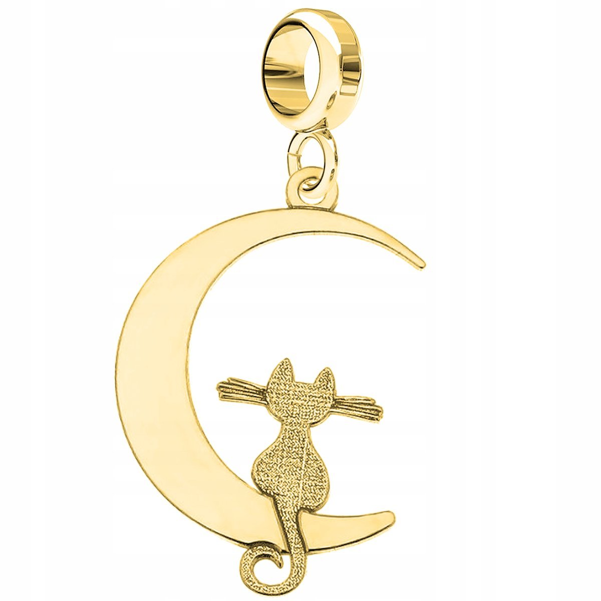 Charms Złoty Kot na Księżycu Kosmos z Kotem Półksiężyc Kotek SREBRO 925