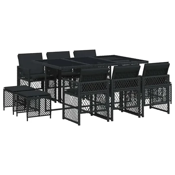 Zestaw mebli ogrodowych czarny rattan PE, stół 165x106x73 cm, krzesła 50