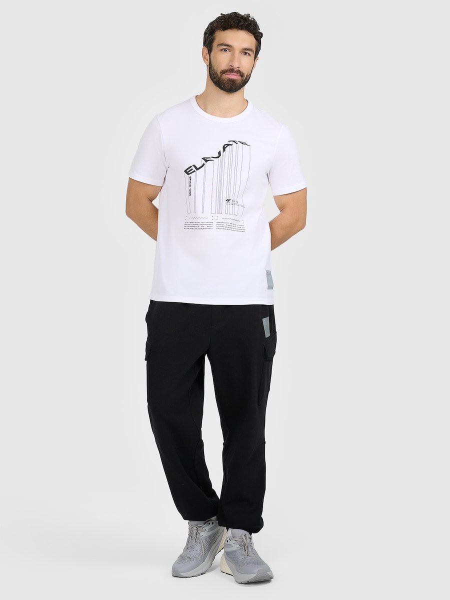 T-shirt regular z nadrukiem męski 4F 4FRAW25TTSHM3845-10S Biały M