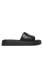 Klapki i japonki damskie - Calvin Klein Klapki Flatform Slide W/Ck Hw - Lth HW0HW02368 Czarny - miniaturka - grafika 1