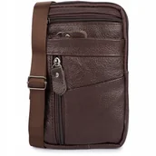Nerki - Saszetka Męska Do Paska Na Ramię Telefon Portfel Skórzana Pojemna Brązowa - miniaturka - grafika 1