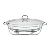 Naczynia żaroodporne - Naczynie żaroodporne HELIOS z podgrzewaczem 3 l owal z pokrywą srebrny - miniaturka - grafika 1