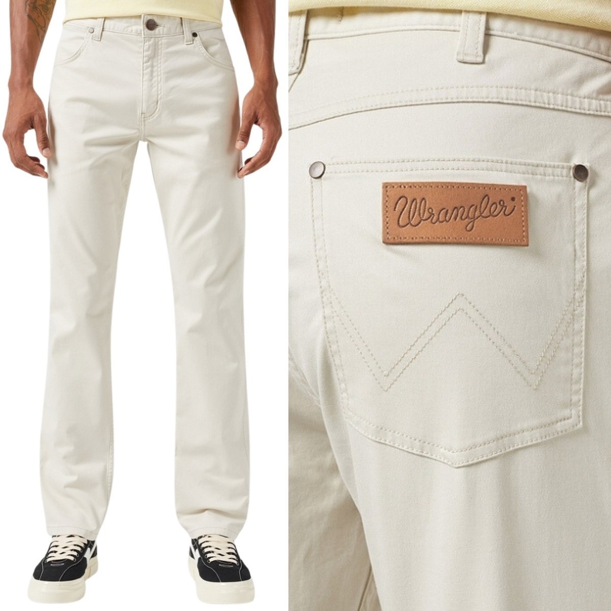 Wrangler GREENSBORO Natural BIAŁE MATERIAŁOWE SPODNIE BEZ STRECZU W38 L30