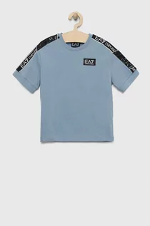 Koszulki dla chłopców - EA7 Emporio Armani t-shirt bawełniany dziecięcy kolor niebieski z nadrukiem - grafika 1