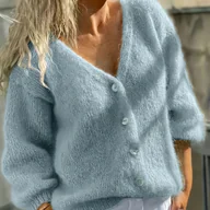 Swetry damskie - TEMU Elegancki damski kardigan z dekoltem w serek - Miękki żółty sweter z otwartą przodową częścią, lekki element warstwowy na wiosnę/jesień do - miniaturka - grafika 1