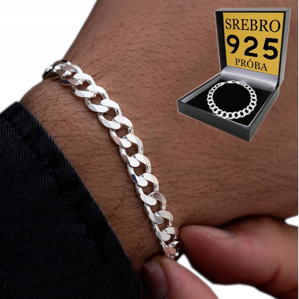 Gruba Bransoletka Srebrna Pancerka Męska 6Mm Diamentowana Srebro Próba 925