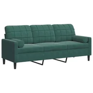 Sofy i kanapy - vidaXL 3-osobowa sofa z poduszkami, ciemnozielona, 180 cm, aksamit - miniaturka - grafika 1