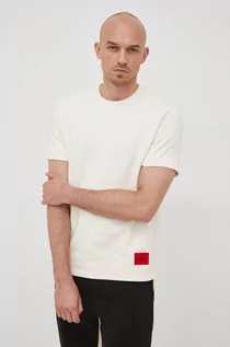 Koszulki męskie - Hugo HUGO t-shirt bawełniany kolor beżowy z aplikacją - Hugo - grafika 1