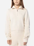 Swetry damskie - Sweter damski krótki bawełniany z kołnierzykiem Adidas Knit Half Zip W "Cream Beige" II8043 S Beżowy (4066763106683) - miniaturka - grafika 1
