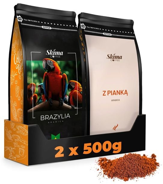 Kawa Mielona 500g x2 BRAZYLIA/ Z PIANKĄ 100% ARABICA Świeża 1kg + GRATIS