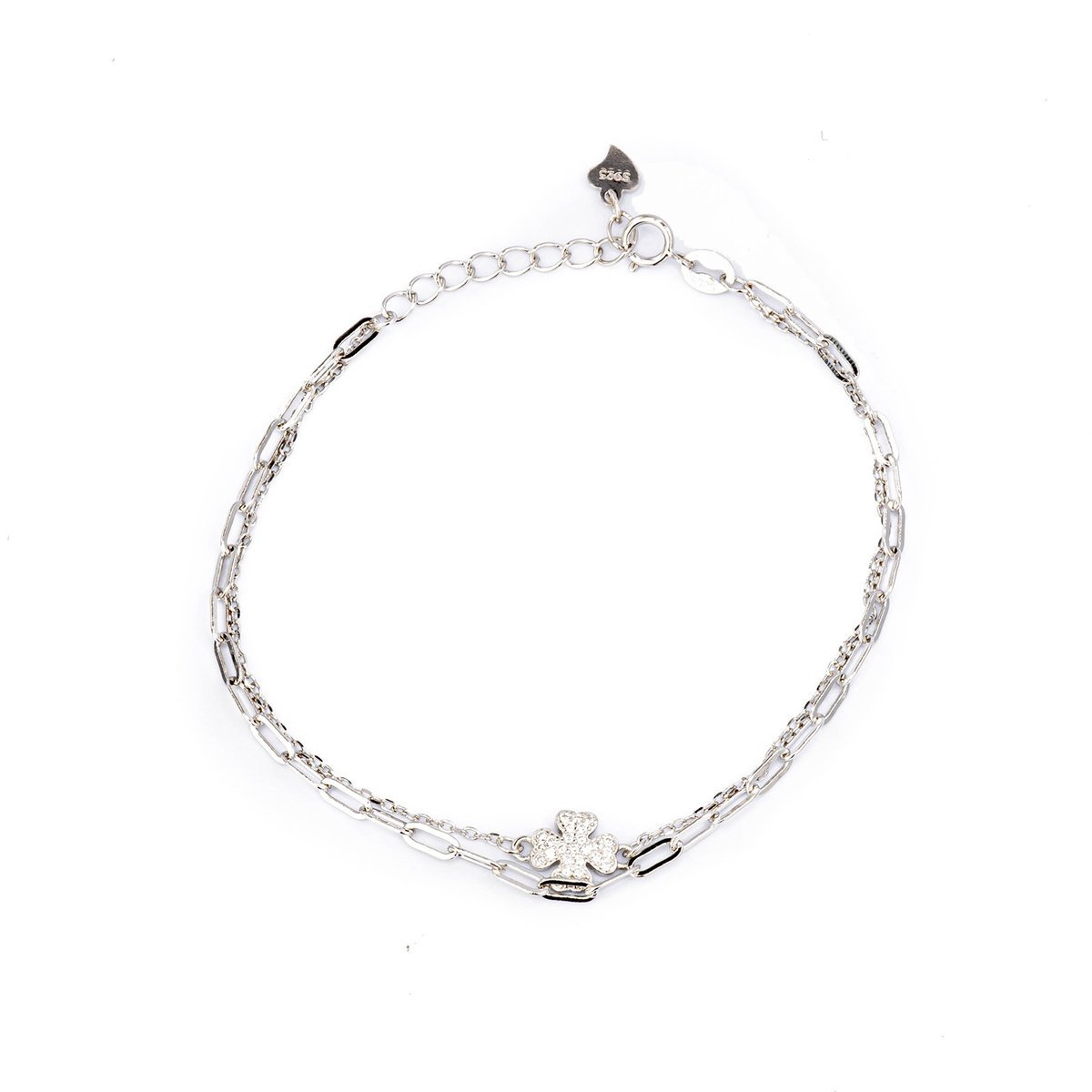 Srebrna bransoletka 925 podwójna z koniczyną