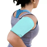 Etui i futerały do telefonów - Elastyczny materiałowy armband opaska na ramię do biegania fitness M niebieska - miniaturka - grafika 1