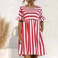 Sukienki - Sukienka w paski - Czerwony - miniaturka - grafika 1