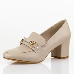 Beżowe pu półbuty damskie na obcasie Sergio Leone pb146 - Półbuty damskie - miniaturka - grafika 1