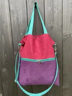 Torebki damskie - Duża torba na ramię z zapinaną kieszenią -fiolet,burgund,jadeit - miniaturka - grafika 1