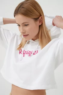 Bluzy damskie - Refrigiwear RefrigiWear bluza bawełniana damska kolor biały z kapturem z nadrukiem - - grafika 1