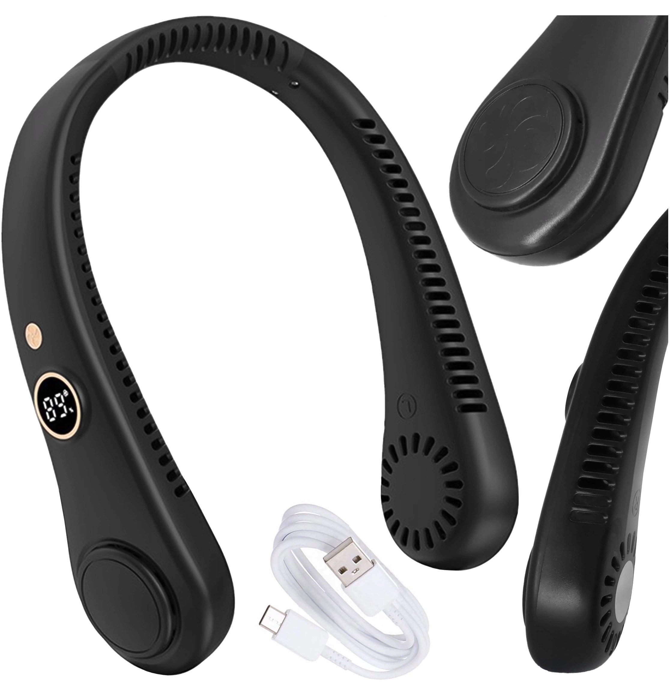 Alogy BreezeNeck mini wentylator cyrkulator powietrza na kark z wyświetlaczem 1500mAh Czarny