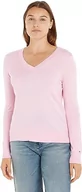 Swetry damskie - Tommy Hilfiger Damski sweter CO Jersey Stitch V-NK Swetry, Iconic Pink, L, Kultowy różowy, L - miniaturka - grafika 1