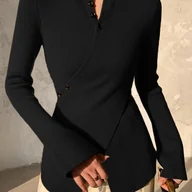 Swetry damskie - TEMU Damska Modna Bluzka Sweter z Długim Rękawem, Asymetryczna, Zapinana na Guziki, w Jednolitym Kolorze. - miniaturka - grafika 1