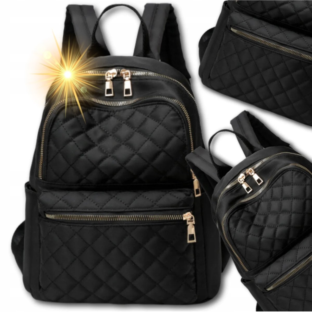 PLECAK PLECACZEK DAMSKI CZARNY PIKOWANY POJEMNY WODOODPORNY TORBA NA RAMIĘ