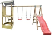 Place zabaw - Wieża Hektor z Daszkiem i Piaskownicą + Huśtawka Podwójna z Platformą I Ślizgiem - miniaturka - grafika 1