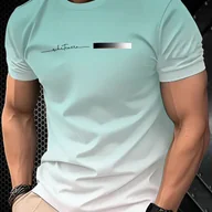 Koszulki męskie - TEMU Męska koszulka z krótkim rękawem w gradient od białego do beżowego - Casual letnia okrągła szyja, nadrukowane litery na piersi, oddychający - miniaturka - grafika 1