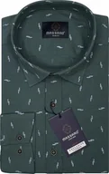 Koszule męskie - Elegancka wizytowa zielona PREMIUM koszula męska z lycrą we wzory SLIM-FIT - miniaturka - grafika 1