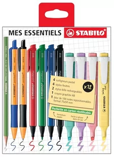 STABILO - My Essentiel STABILO Zippée Pocket - 12 długopisów i ołówków - 4 fajne pastelowe zakreślacze do zaznaczania tekstów + 4 długopisy Pointmax + 2 długopisy Pointball + 1 ołówek Greengraph + 1 - Długopisy - miniaturka - grafika 1