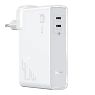 Ładowarki do telefonów - Baseus GaN power bank 10000 mAh ładowarka sieciowa PPS 45 W 2x USB Typ C Quick Charge 3.0 Power Delivery (azotek galu) + kabel USB Typ C 1 m biały (PPNLD-F02) - miniaturka - grafika 1