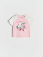 Bluzki dla niemowląt - Reserved - Bawełniany t-shirt z nadrukiem - pastelowy róż - miniaturka - grafika 1
