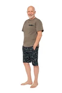 Piżamy damskie - PIŻAMA MĘSKA M KRÓTKI RĘKAW KRÓTKIE SPODENKI SZORTY BAWEŁNIANA OLIWKOWA - miniaturka - grafika 1
