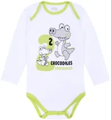 Body dla niemowląt - Białe body z zielonymi lamówkami i długim rękawem, krokodyle 9 m 74 cm - miniaturka - grafika 1