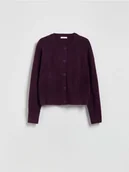Swetry damskie - Reserved - Kardigan z obniżoną linią ramion - ciemnofioletowy - miniaturka - grafika 1