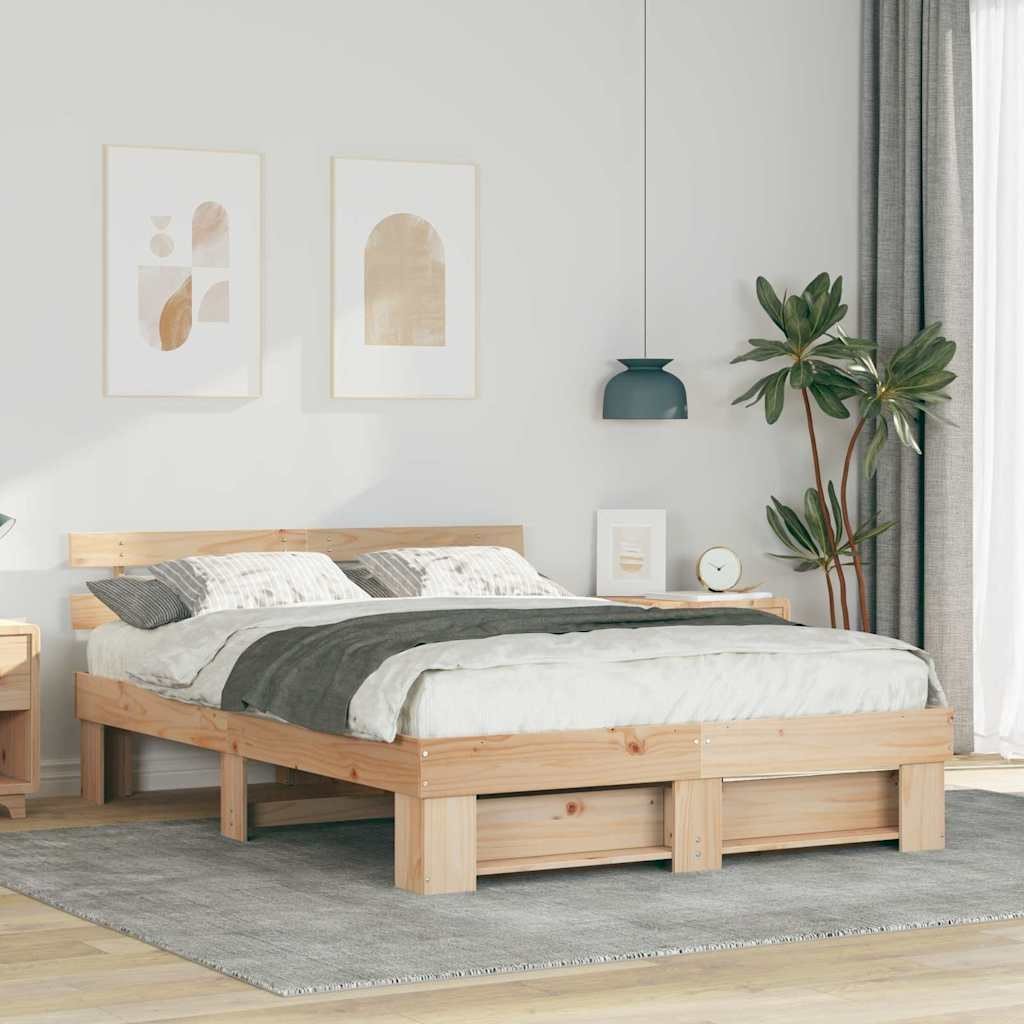 vidaXL Ramka łóżka Brązowy 140 x 200 cm Lite drewno sosnowe