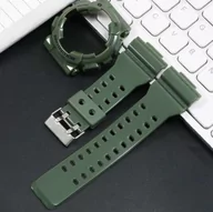 Akcesoria do smartwatchy - 2W1 opaska pasek + etui BEZEL do Casio G-SHOCK GA-100 GA-110 GD-100 G-8900 zielona glossy (czarny napis; srebrna klamra) - miniaturka - grafika 1