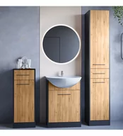 Szafki łazienkowe - Meble do łazienki z lustrem SLIDO MINI LED czarny / dąb artisan - miniaturka - grafika 1