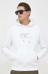 Calvin Klein bluza męska kolor biały z kapturem z nadrukiem - Bluzy męskie - miniaturka - grafika 1